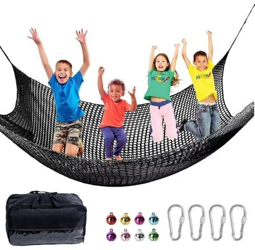 kletternetz Kinder,kletternetz Outdoor, Kletter-Gepäcknetz doppellagig,4 mm Dickes Seil, 4 cm Loch mit Aufbewahrungstasche,für Spielplatz Outdoor Indoor Garten (Schwarz, 3 * 3)