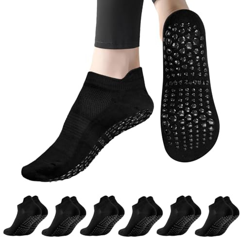 Dzpuhuojz 6 Pares Calcetines Pilates Antideslizantes,Mujer Transpirables Yoga Antideslizantes Calcetines para Pilates Reformer Pilates, Yoga, Ballet, Danza 35-40 (6 balck)