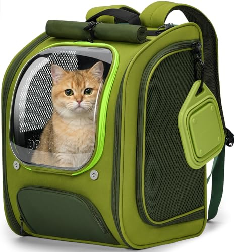 Pecute Cat Backpack Carrier,Large Space Cat Bubble Backpack,Ergonomic,Green | Upgraded Transparent Window Offers Greater Transparency,More Wear-Resistant,Sunshade curtain,Folding bowl,Ventilated