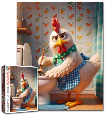 Humorvolles Huhn-Reinigungs-Toilette-Puzzle 1000 Stück für Erwachsene Bauernhoftier Bunte Kunst Jigsaw Puzzle Lustiges Huhn Badezimmer-Puzzle Entspannende Aktivität Familienspiel Wanddekoration