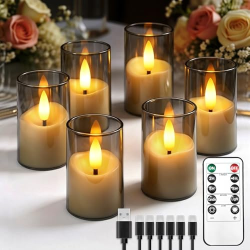 6 Pack Small Rechargeable Acrylic Flameless Candles with Remote Timer