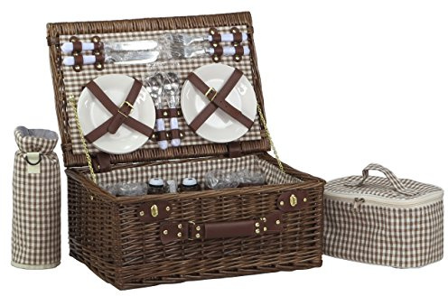 DVier Panier de Pique-Nique en Osier Marron pour 4 Personnes avec Sac Isotherme