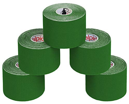 ALPIDEX 5 Rollen Kinesiologie Tape 5m x 5cm Viele Farben Anwendungsbroschüre Elastisch Wasserfest Hautfreundlich Physio Muskel Tape Set, Farbe:grün