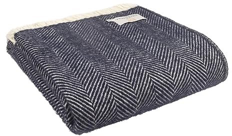 Tweedmill Textiles 100% Pure New Wool Fishbone Throw, Navy, 150x180cm