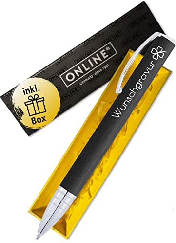 Online Personalisierter Kugelschreiber Vision Black mit Gravur als Geschenk I Drehkugelschreiber mit klarem Design & Großraummine I Mit individuellem Namen I Schwarzer Kuli mit Geschenkverpackung