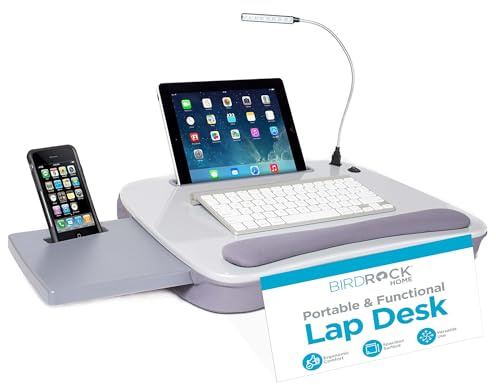 Sofia + Sam Multi Tasking Memory Foam Lap Desk with USB Light (Silver) | Supports Laptops Up to 15 Inches