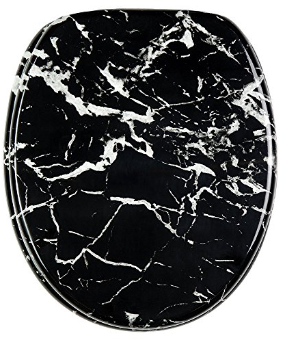 Sanilo WC Sitz ohne Absenkautomatik, hochwertiger Toilettendeckel, einfache Montage, stabile Scharniere, Marmor Schwarz