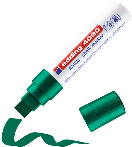 edding 4090 chalk marker - green - 1 chalk pen - chisel nib 4-15 mm - broad-nib wet wipe pen for chalkboards, windows, glass, mirrors - liquid chalk marker pens for opaque coverage