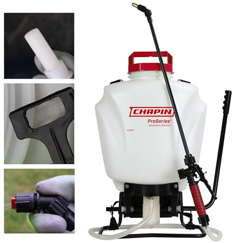 Chapin 61800 - Pulverizador profesional para mochila de 4 galones fabricado en Estados Unidos con boquillas ajustables de latón y ventilador de polietileno/cono, cierre de agarre acolchado, sistema de | Elige boquillas de latón, poliéster o ventilador para un mayor control; la varita de 20 pulgadas y la manguera de 48 pulgadas