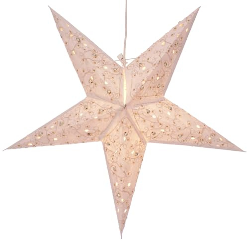 Faltbarer Advents Papierstern, 60 cm, hochwertig, Platon naturweiß | Handgefertigter Papierstern mit Silberbronze, stimmungsvolle Deko, TÜV geprüft, einfache Montage.