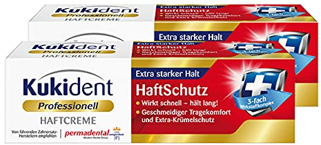 Kukident Crema adhesiva profesional para dentaduras postizas, agarre extrafuerte, efecto rápido y duradero, 2 x 40 g