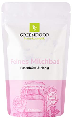 GREENDOOR Milchbad Rosenblüte Honig 200g aus der Naturkosmetik Manufaktur, Milch Bad natürlicher Badezusatz, Entspannungsbad, 100% natürliche Inhaltsstoffe, bioabbaubar, Geschenke
