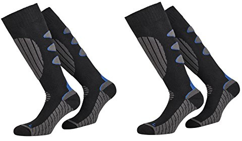 PistenSauser 2 Paar Paar Coolmax-Skisocken, Funktionskniestrümpfe (39-42, schwarz-blau)