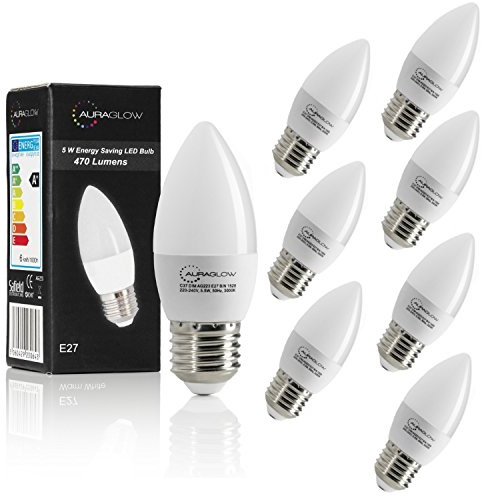 Auraglow 5W LED E27 Kerzenlampen, Warmweiß 40W Äquivalent, 8er Pack | 470 Lumen, 3000K Edison Schraubsockel, 87 Prozent Energieersparnis, ideal für Kronleuchter und Pendellampen