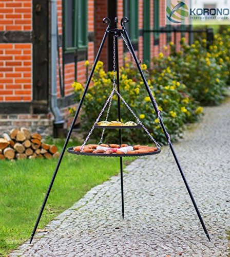 Korono Schwenkgrill stabiles Teleskopgestell 180 cm & 2 Roste 80 cm / 40 cm Pulverbeschichteter Stahl- Gartengrill für alle Feste und Familienfeiern