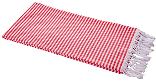 Carenesse - Asciugamano per hammam a righe, 90 x 180 cm, colore rosso, 100% cotone, molto leggero, dimensioni ridotte, extra sottile, assorbente e ad asciugatura rapida, telo estivo