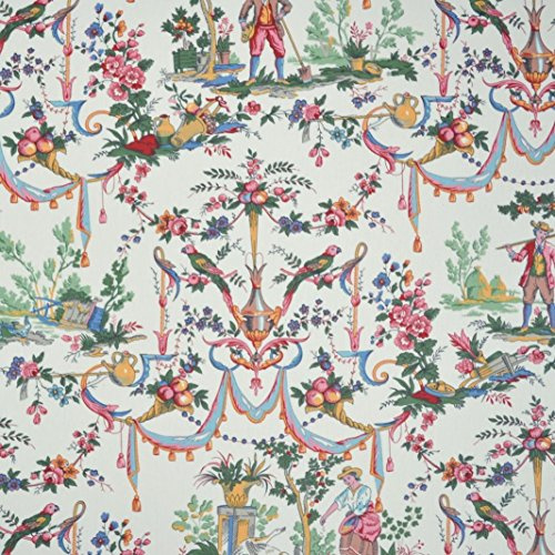 Textiles français Baumwollstoff - Toile de Jouy Stoff | La Vie à la campagne - Mehrfarbig (Grundfarbe: cremeweiß) | 100% Baumwolle | Stoffbreite: 280 cm (Pro Laufmeter)*