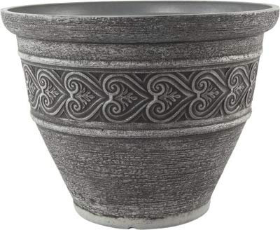 Muddy Hands 20 Litre Large Stone Look Plant Pot Outdoor Garden Round Vintage Plastic Planter (Grey)