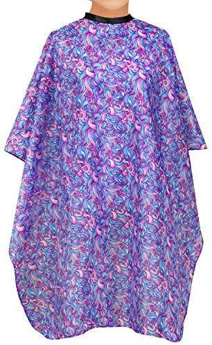 Plum Hill Hair Salon Cape for Stylists - Waterproof Hair Cutting Cape with Snaps, Pink and Purple Swirls