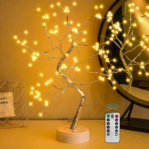 OURBAOFU 20” 108LED Fairy Sparkly Tree Lamp with Remote Control, USB&3AA Powered 8 Modes, DIY Bonsai Artificial Tree Lights, Fairy Spirit Tree Light for Bedrooms Desktop Christmas (Warm White)