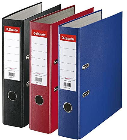 Esselte Ordner, A4, 3 Stück, 75 mm Rückenbreite, Kunststoff, Schwarz, Blau, Rot, 628327
