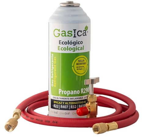 GASICA V2 - Kit de Carga Único 226g Neto - Gas Refrigerante Orgánico Alternativo R22, R407C, R410A - Incluye Válvula de Servicio y Manguera | Solución Ecológica HVAC