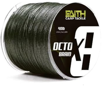 Faith OctoX8 Geflochtene Linie - Grün - Scheuerbeständig - 1000m - Strapazierfähige Geflochtene Leine für Karpfenangler - Wachs-Beschichtung - Hervorragende Wurfeigenschaften - Bodensinken