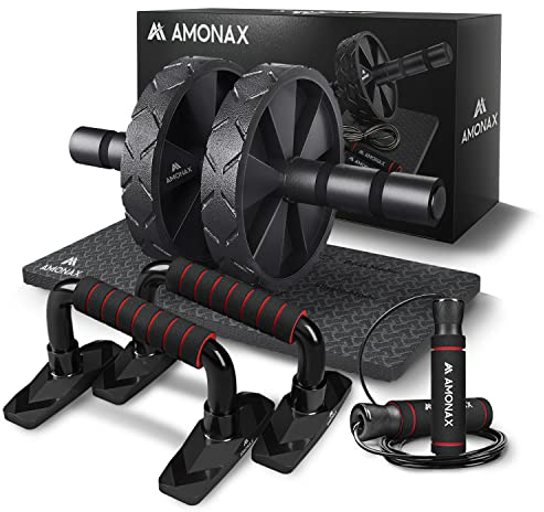 Amonax Roue Abdominale Convertible, Ab Roller Wheel, Roulette Abdominaux Exercice pour Abdominaux, Roue de Fitness pour Musculation Sport Maison Materiel pour Homme Femme (Noir Ensemble Combi 3 en 1)