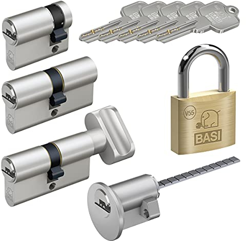 BASI | V55 Schließzylinder | gleichschließend und frei kombinierbar | Viele Längen verfügbar | Wendeschlüssel | Profilzylinder für Haus und Wohnung | Doppelzylinder A:30 mm B:30 mm
