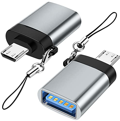 Seminer Adaptador Micro USB a USB 3.0 (Paquete de 2) con Cordón, Micro USB Macho a USB-A Hembra Adaptador OTG Compatible con Samsung S7 S6, OTG Micro Dispositivos, Unidad Flash, Teclado (Gris)