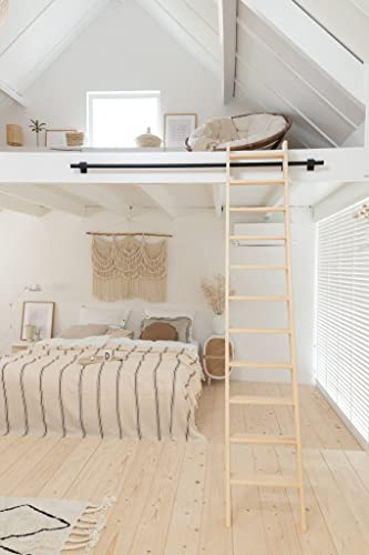Dachbodetreppe, Kiefernholz, Hochbettleiter, Bibliotheksleiter, 14 Stufen, Höhe 292 cm, Leichtgewicht, Belastbarkeit 200kg, Unbehandelt, Handgefertigt in Holland, (MGALOB14)