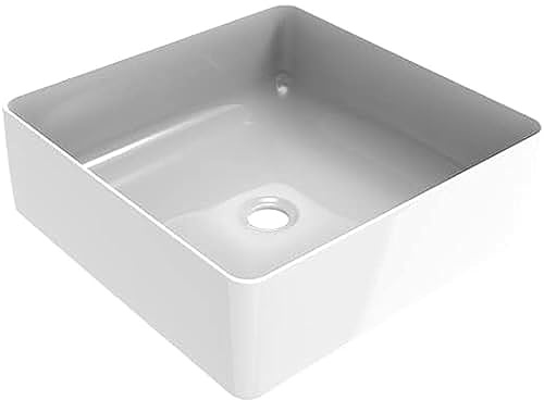 ERCOS Lavabo D'appoggio Quadrato In Ceramica, Lavabo Bagno Colore Bianco Lucido , Senza Troppopieno, Dimensioni 416x416 mm