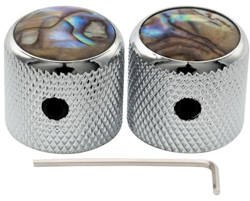 Musiclily Pro 1/4 Abalone Top Dome Potiknöpfe Schraubbar Chrom 2er Set | Universeller Passende, Stahl,für E-Gitarre oder Bass