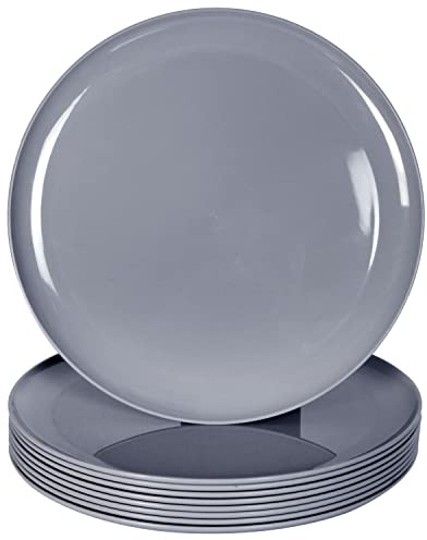 Youngever 9 Grande Assiettes en Plastique de 25CM, Assiettes DIner (Dark Grey)