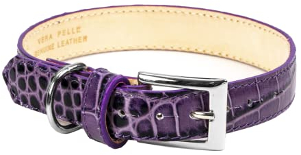 Hunde-Halsband »Kroko-Optik«, Leder, Handmade in Italy (32 cm - 40 cm, Lila)