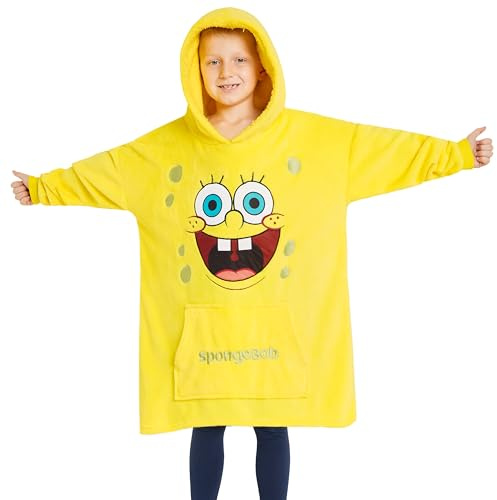 SPONGEBOB SQUAREPANTS Hoodie filt barn tonåringar - fleece poncho en storlek överdimensionerad och mysig - gåvor till barn, En storlek, Gul