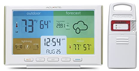 AcuRite Weather Station Forecaster for Indoor/Outdoor Temperature and Humidity and Lightning Detection with Built-in Barometer (01071), White