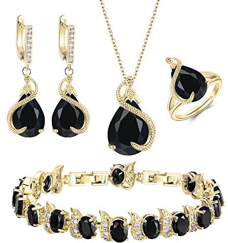 EVER FAITH Smyckeset 4 stycken droppformade zirkoner glamour hänge halsband örhängen tennisarmband öppet ring set för kvinnor bröllop fest klar silverton, Kubisk zirkonia, Kubisk zirkonia