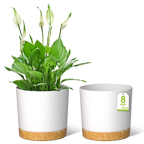 ZMTECH Maceta De 20 cm, Maceta De Plástico con Agujeros De Drenaje para Plantas Suculentas, Hierbas, Orquídeas, Menta y Otras Plantas De Jardín (Blanco, Set De 2)