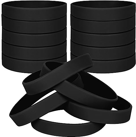 LVNRIDS 50 pezzi Braccialetti in silicone per bambini, braccialetti elastici in gomma per feste sportive Braccialetto Nero