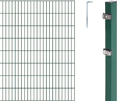 Alberts 655488 Doppelstabmattenzaun als 16 tlg. Zaun-Komplettset | verschiedene Längen und Höhen | kunststoffbeschichtet, grün | Höhe 200 cm | Länge 14 m
