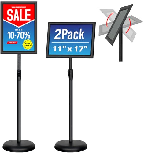 VAIIGO Adjustable Sign Holder Stand - 2Pack 11x17 Inch Pedestal Poster Sign Stand, Heavy Duty Floor Standing Sign Stand Aluminum Snap Open Frame for Church Business Store Sign Holder Stands (Black)