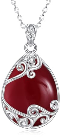 Yafeini Halskedja och hängsmycke i 925 sterlingsilver, filigranberlock med halskedja, smycke för kvinnor/flickor, 30.1 x 16.8mm (1.18 x 0.66 inch), Sterlingsilver, Agat