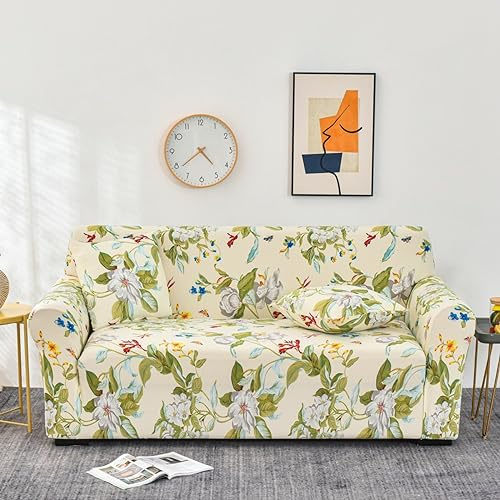 Sofa überzug Grüne Blätter Floral Sofabezug Elastischer Couch überzug Waschbar Sofa Cover Universal Sofabezug l Form Sofaüberwurf Sofaschoner Für Hunde Haustiere Sofahusse 3 Sitzer