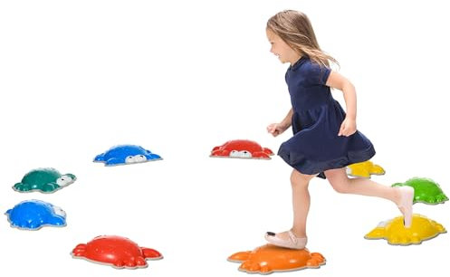 ZONEKIZ Stepping Stones Kids, 6PCs Crab-Designed Balance River Stones with TPE Anti-Slip Edge, Indoor Outdoor Sensory Toy, Obstacle Courses, Stackable