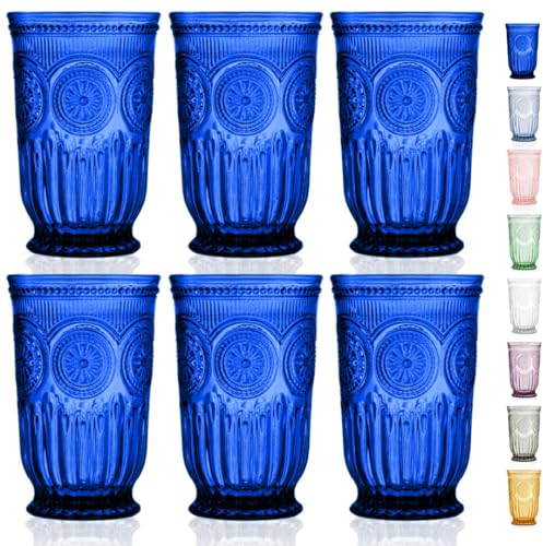 Yungala Cobalt Blue Highball Glasses set of 6 tall drinking glasses for tablesetting with cobalt blue glassware dishwasher friendly made without lead