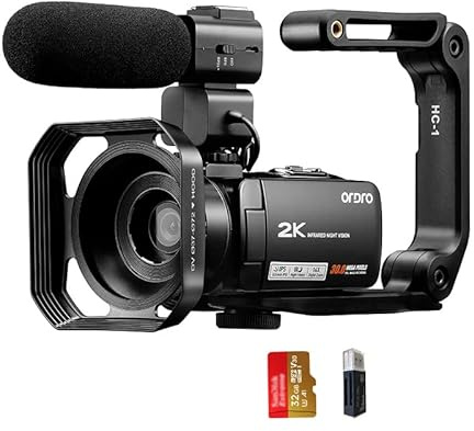 Videocámara con cámara de vídeo Video Camera 4K CAMCORD VLOG CAMCORDERS COMPLETO HD Ordro Z63 2K 1080P 30FPS IR Cámara digital de visión nocturna for la grabación de video de grabación de vlog, con Da