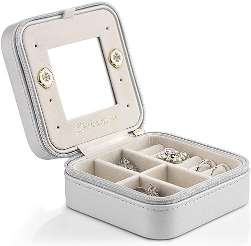 Vlando Reise-Schmuckkästchen, Organizer, kleines Schmucketui, Geschenke für Frauen, für Ohrringe, Halsketten, Armbänder, Grau