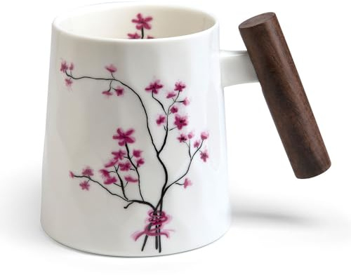 Becher Kirschblüte | Fine Bone China-Porzellan mit Rosenholzgriff