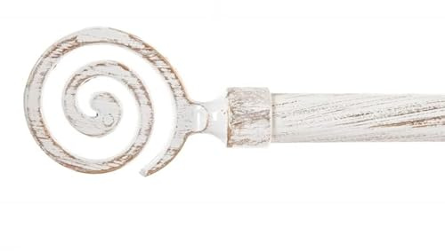 Barra de Cortina Extensible 120-210 cm Blanca Envejecida con Terminales en Circulo, Barra Decorativa para Cortinas de Salón y Dormitorio, Estilo Vintage Nórdico Boho, Soportes Incluidos (Circulo)